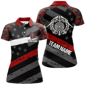 Personalized Red Retro US Flag Archery Polo Shirts For Women, Custom 3D Targets Archery Jerseys VHM0561
