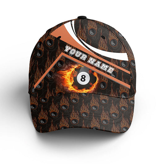 8 Ball Billiards Fire Flame Orange Style Custom Name Billiard Hats Cap For Players Billiards VHM0345