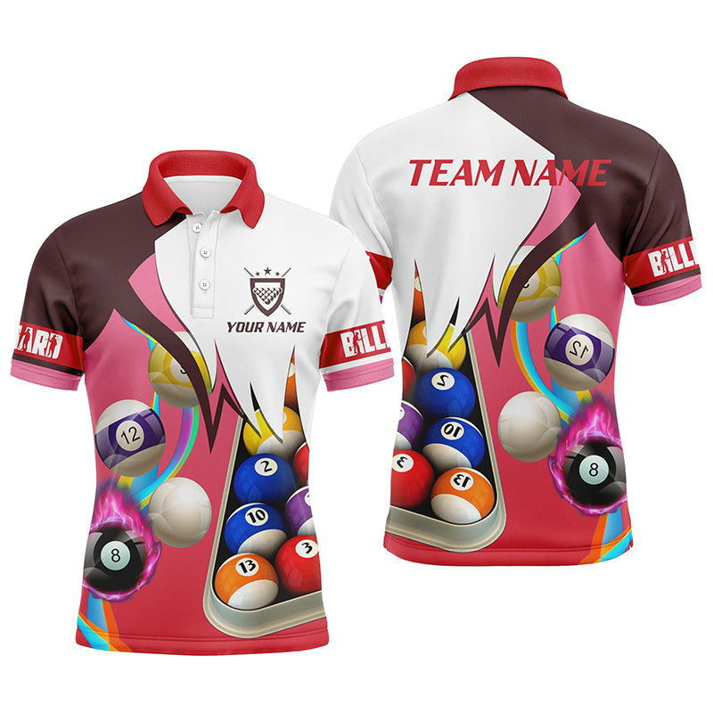 Personalized Red 3D Billiard Balls Polo Shirts For Men, Custom Pool Billiard Team Shirts VHM0741