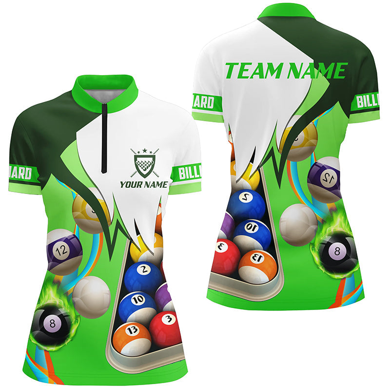 Personalized Green 3D Billiard Balls Quarter-Zip Shirts For Women, Custom Pool Billiard Team Shirts VHM0742