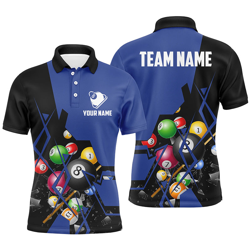 Personalized Blue Billiard Balls 3D Polo Shirts For Men, Custom 8 Ball Pool Billiards Jerseys VHM0752