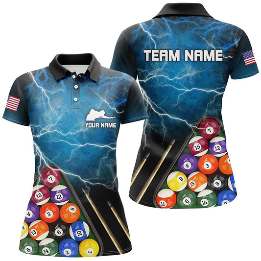 Personalized 3D Funny Billiards Teams Polo Shirts For Women, Custom Player Billiards Jerseys VHM0130