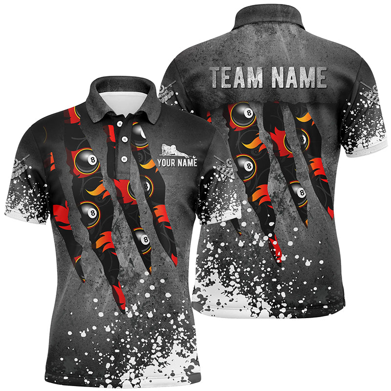 Personalized Paint White 8 Ball Fire Billiard 3D Polo Shirts For Men, Custom 8 Ball Pool Jerseys VHM1071