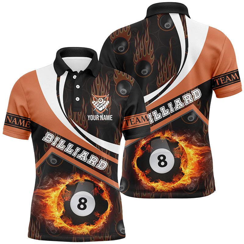 Billiard Balls Fire Flame Orange Style Custom Billiard Polo Shirts For Men, 8 Ball Billiard Jersey VHM0009