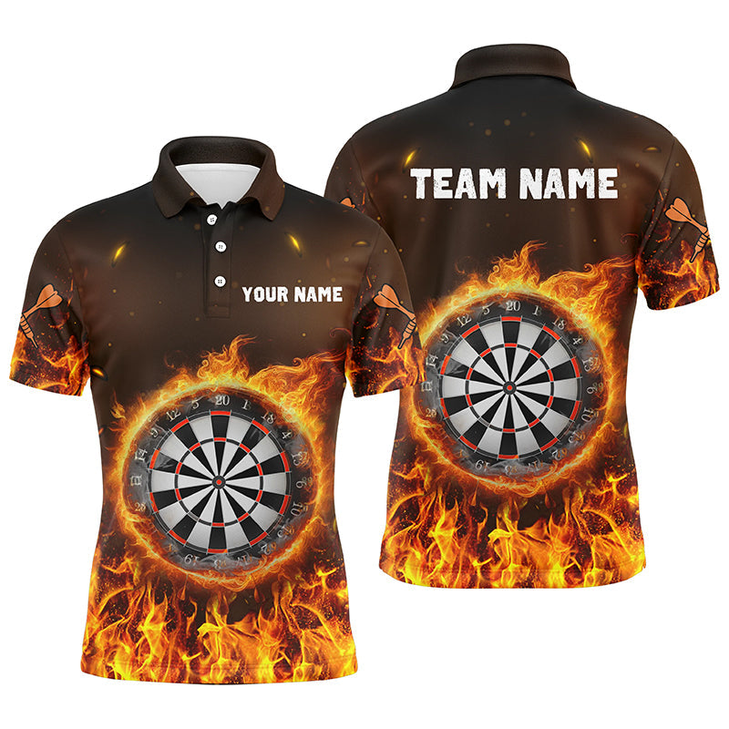 Personalized Fire Flame Dartboard Dart 3D Polo Shirts For Men, Dart Shirts Custom Mens Dart Jerseys VHM1082