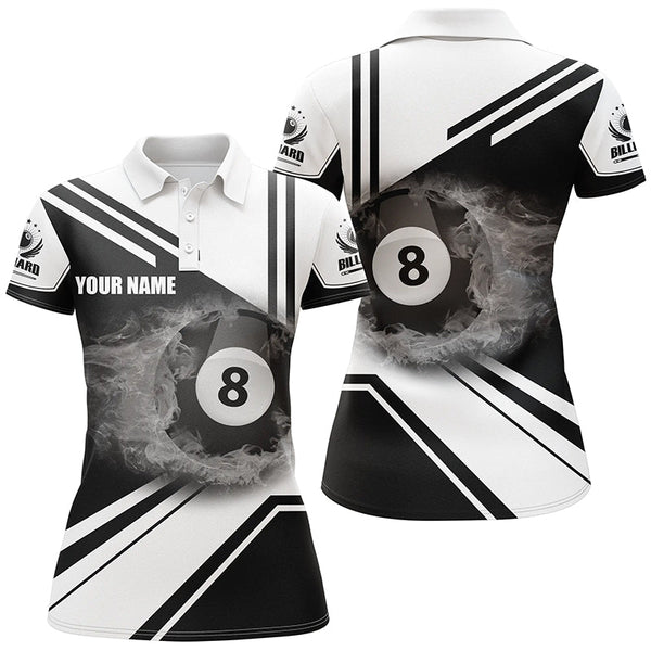Personalized Billiard Black 8 Ball Flame Billiard Polo & Quarter Zip Shirts For Women VHM0012