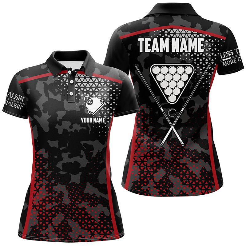 Personalized Red Black 8 Ball Pool Polo Shirts For Women, Custom Pool Billiard Balls Team Jerseys VHM0768
