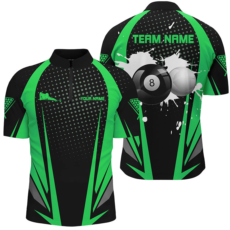 Personalized Paint Billiard Balls Black Green Quarter-Zip Shirts For Men, 8 Ball Billiards Jerseys VHM1090