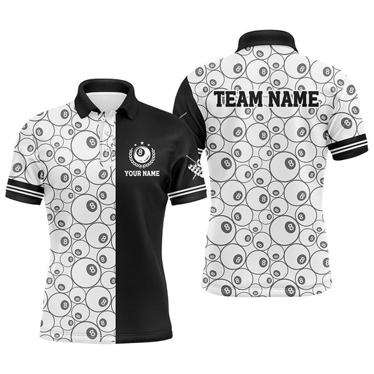 Personalized 8 Ball Pattern Billiard Polo Shirts For Men, Custom 8 Ball Pool Billiards Jerseys VHM0180