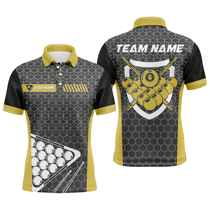 Personalized Yellow Billiard Balls 3D Polo Shirts For Men, Custom 8 Ball Pool Billiards Jerseys VHM0425