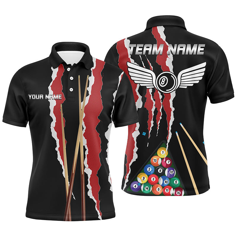 Personalized Red Black Sticks Billiard 8 Ball Polo Shirts For Men, Custom Billiard Balls Jerseys VHM0786