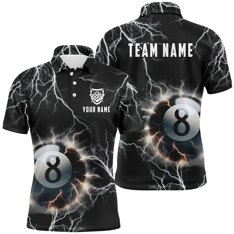 Personalized Thunder Lighting 8 Ball Billiard 3D Polo Shirts For Men, Custom 8 Ball Pool Jerseys VHM1012