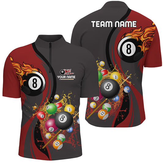 Custom Billiards Ball 8 Water Flow Quarter-Zip Shirt For Men, Custom 8 Ball Flame Billiard Jerseys VHM0257