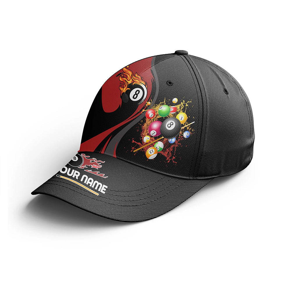 Personalized Billiards Balls Fire And Water 8 Ball Billiard Hats Cap, Custom Red Black Billiards Hat VHM0534