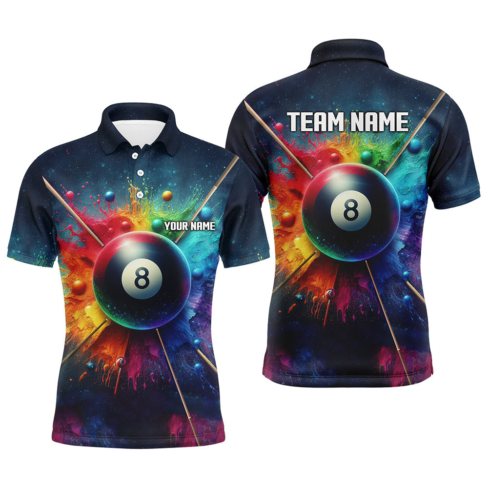 Personalized Colorful Painted 8 Ball Billiard 3D Polo Shirts For Men, Custom 8 Ball Pool Jerseys VHM0992