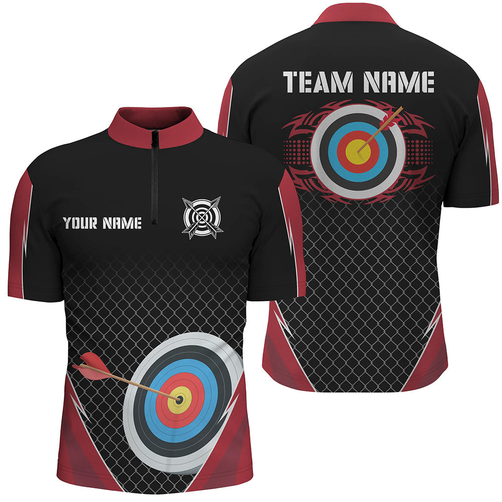 Personalized Net Pattern Target Archery 3D Quarter-Zip Shirts For Men, Uniform For Team Archery VHM0554