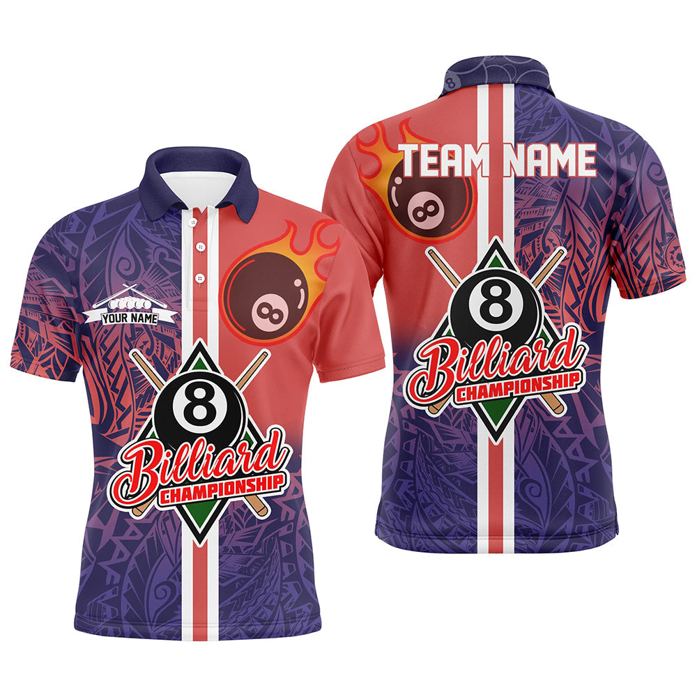 Personalized Red Blue Tribal 8 Ball Billiard 3D Polo Shirts For Men, Custom Pool Billiards Jerseys VHM0402