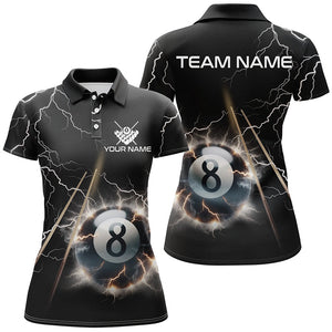 Personalized Thunder Lighting Black 8 Ball Billiard 3D Polo Shirts