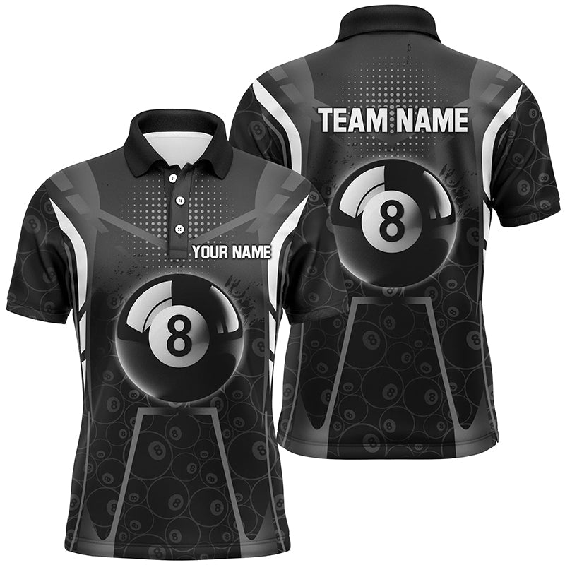 Personalized White Black 8 Ball Billiard 3D Polo Shirts For Men, Custom 8 Ball Pool Pattern Jerseys VHM1034