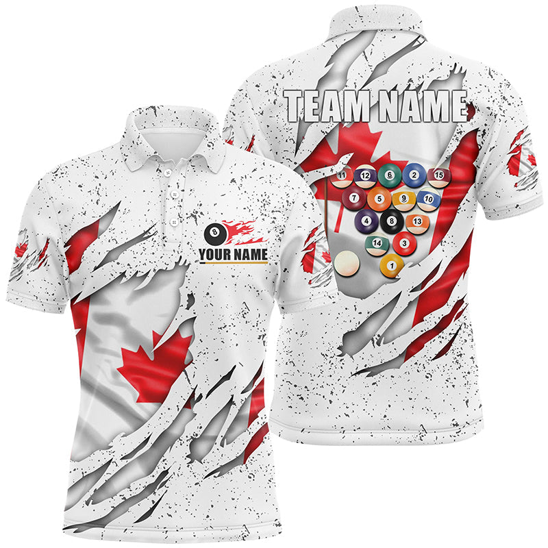 Billiards Balls Canadian Flag White Grunge Custom Billiard Polo Shirts For Men, 8 Ball Pool Shirts VHM0661