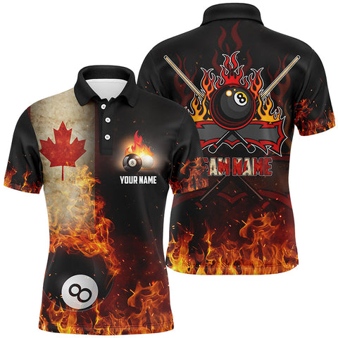 Personalized Canadian Flag 8 Ball Pool On Fire 3D Billiard Polo Shirts For Men, Billiards Jerseys VHM0680
