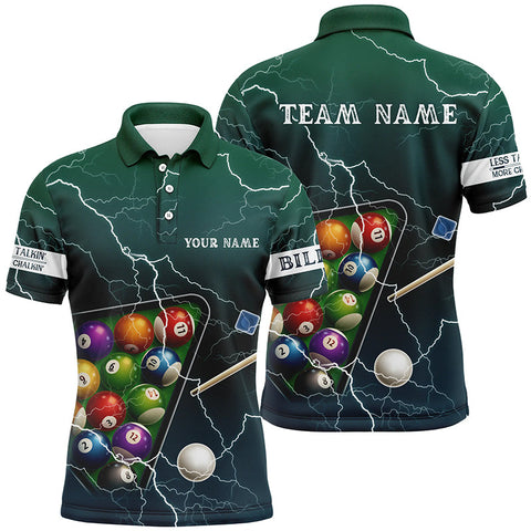 Personalized Thunder Lightning Green Version Billiard Polo Shirts For Men, Billiard Balls Shirts VHM0684
