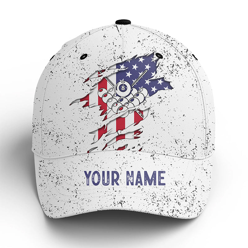 Personalized Name Billiard Balls US Flag White Grunge Cap Hats For Men And Women, Top Hat Billiards VHM0300