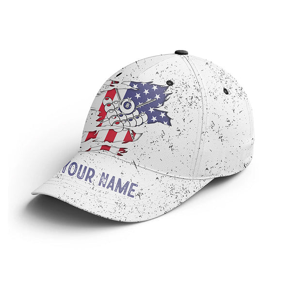 Personalized Name Billiard Balls US Flag White Grunge Cap Hats For Men And Women, Top Hat Billiards VHM0300