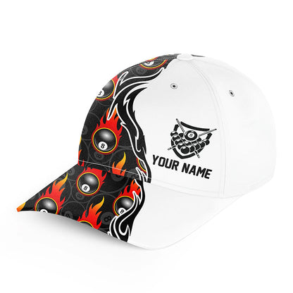 Personalized 8 Ball Pool Flaming Pattern Billiard Hats Cap, Custom Billiards Hat, Billiards Gifts VHM0529
