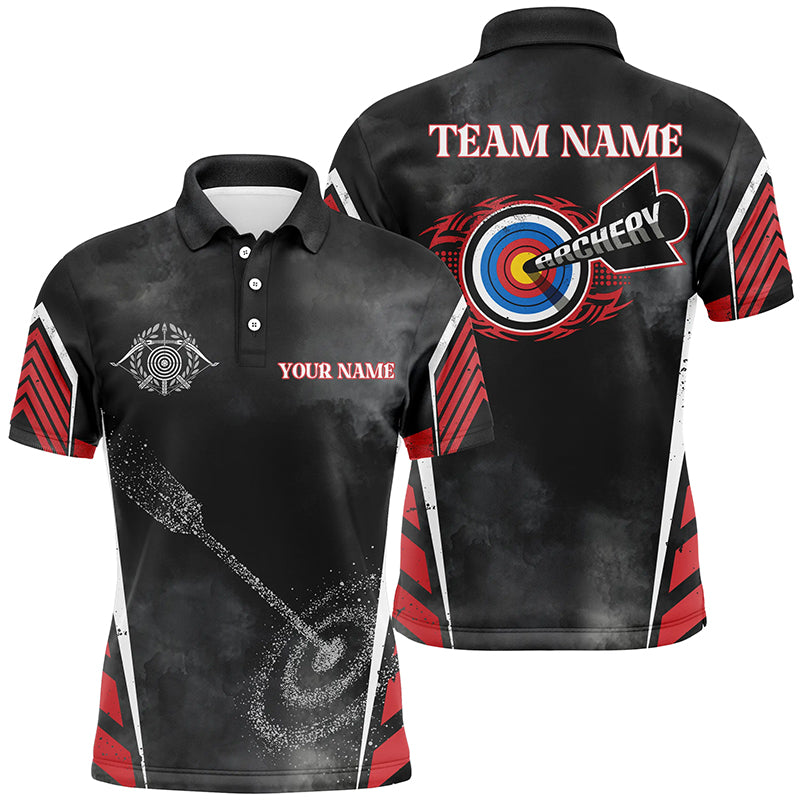 Personalized 3D Archery Target Red Black Grunge Archery Polo Shirts For Men, Custom Archery Jerseys VHM0553