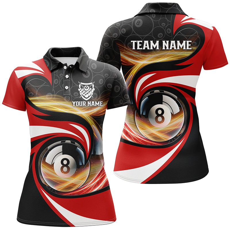 Personalized Style Red 8 Ball Billiard 3D Polo Shirts For Women, Custom 8 Ball Pool Team Jerseys VHM1063