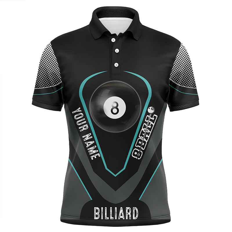 Personalized Style Black Blue 8 Ball Billiard 3D Polo Shirts For Men, Custom 8 Ball Pool Jerseys VHM1065