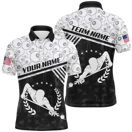 Personalized 8 Ball Pattern Billiard Polo Shirts For Men, Custom Pool Player US Flag Billiard Jerseys VHM0188