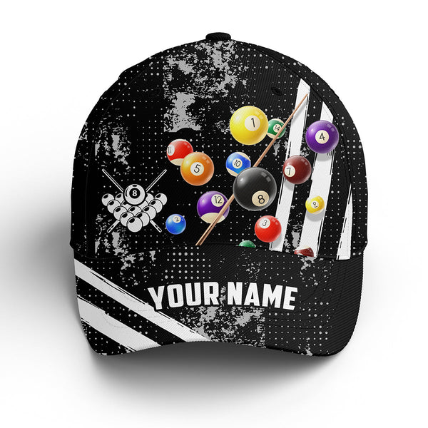 Custom Name US Flag Pool Balls Black Billiards Hat Cap, Personalized Billiards Gifts Billiars Hats VHM0455