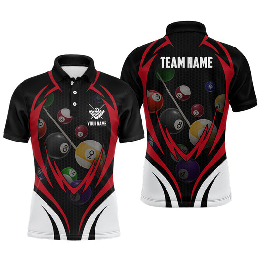 Funny Pool Balls Billiards Personalized Name 3D Polo Shirts For Men, Custom Pool Billiard Jerseys VHM0059