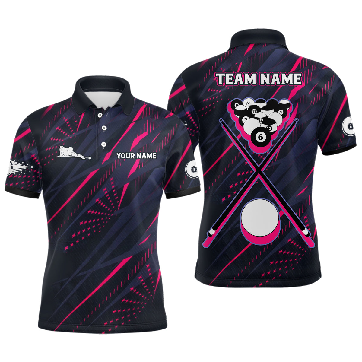 Personalized Billiard Balls Pink 3D Polo Shirts For Men, Custom 8 Ball Pool Billiards Jerseys VHM0457