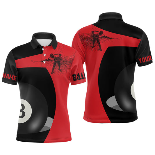 Personalized 3D Funny Billiard Player 8 Ball Pool Red Black Polo Shirts For Men, Billiards Jerseys VHM0510