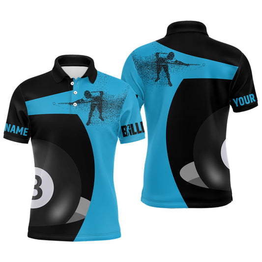 Personalized 3D Funny Billiard Player 8 Ball Pool Blue Black Polo Shirts For Men, Billiards Jerseys VHM0511