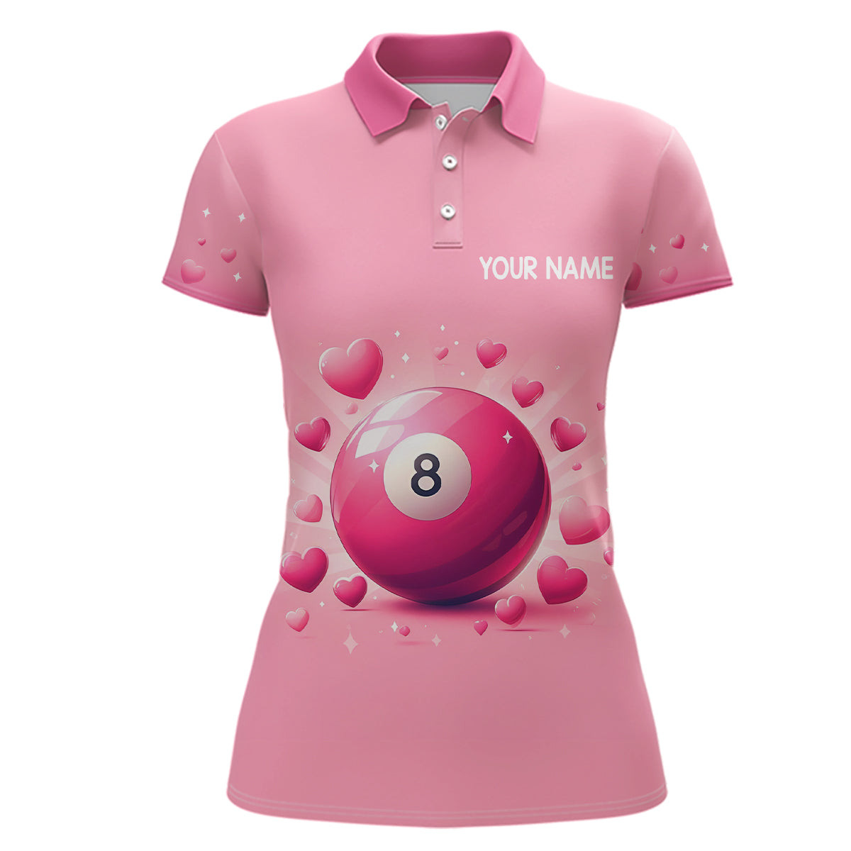 Personalized Pink Valentine 8 Ball Billiard 3D Polo Shirts For Women, Custom Billiard Valentine Gifts VHM0963
