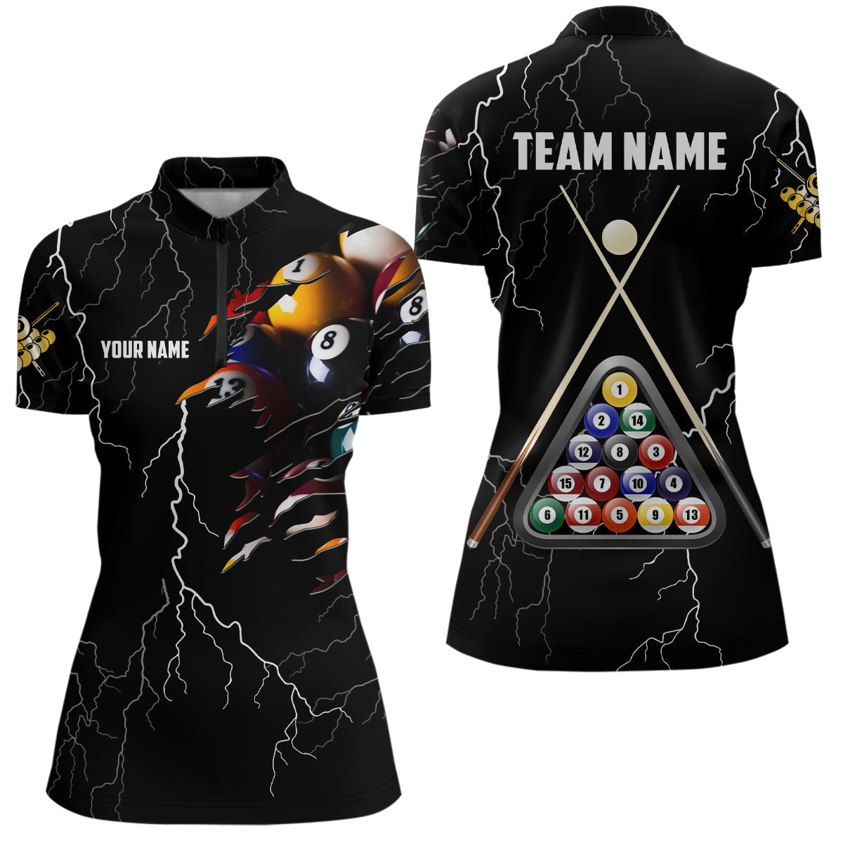 Personalized Thunder Billiard Ball 3D Quarter-Zip Shirts For Women Custom Billiard Pool Balls Jerseys VHM0722