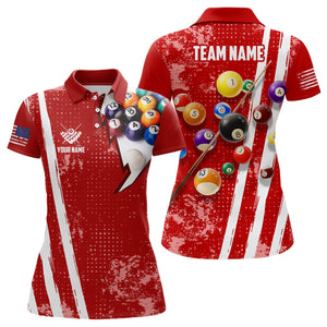 Personalized Pool Player 8 Ball Pool Red Billiards Polo Shirts For Women, US Flag Billiard Jerseys VHM0550
