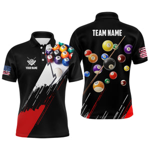 Personalized 8 Ball Pool Player Billiard Polo Shirts For Men, Black Red US Flag Billiard Jerseys VHM0551