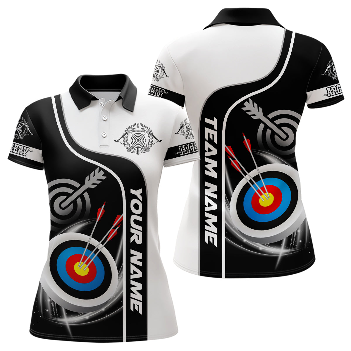 Personalized 3D Archery Targets Black White Archery Polo Shirts For Women Custom Bow Archery Jerseys VHM0560