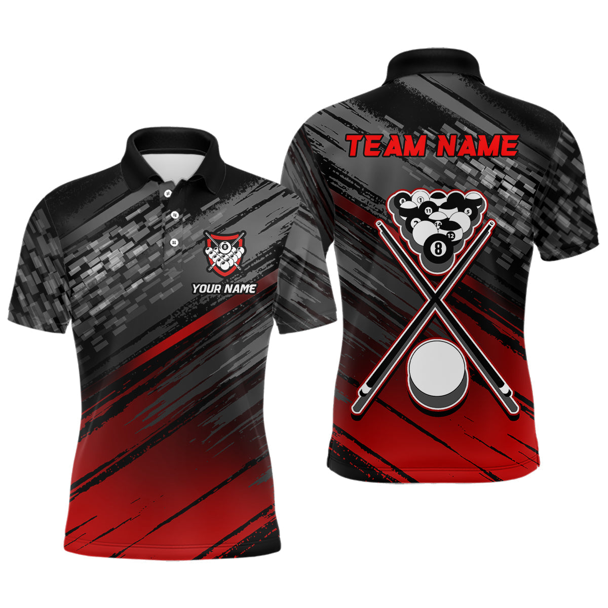 Personalized Sports Style Black Red 8 Ball Pool Polo Shirts For Men, Custom Billiard 8 Ball Jerseys VHM1049