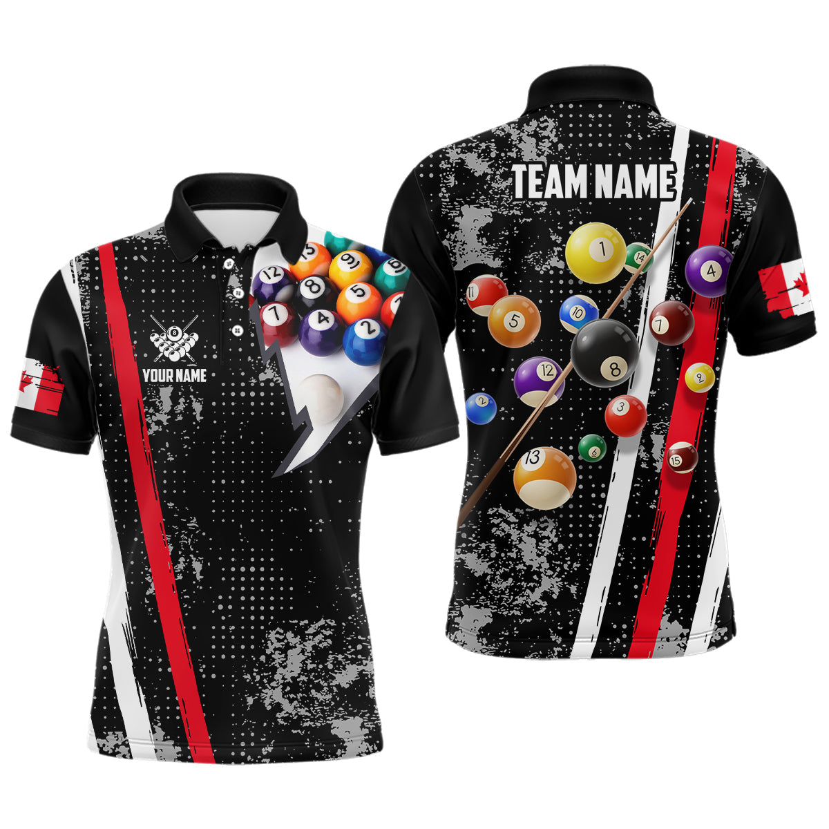 Personalized Pool Player Billiards 8 Ball Polo Shirts For Men, Custom Canadian Flag Billiard Shirts VHM0756