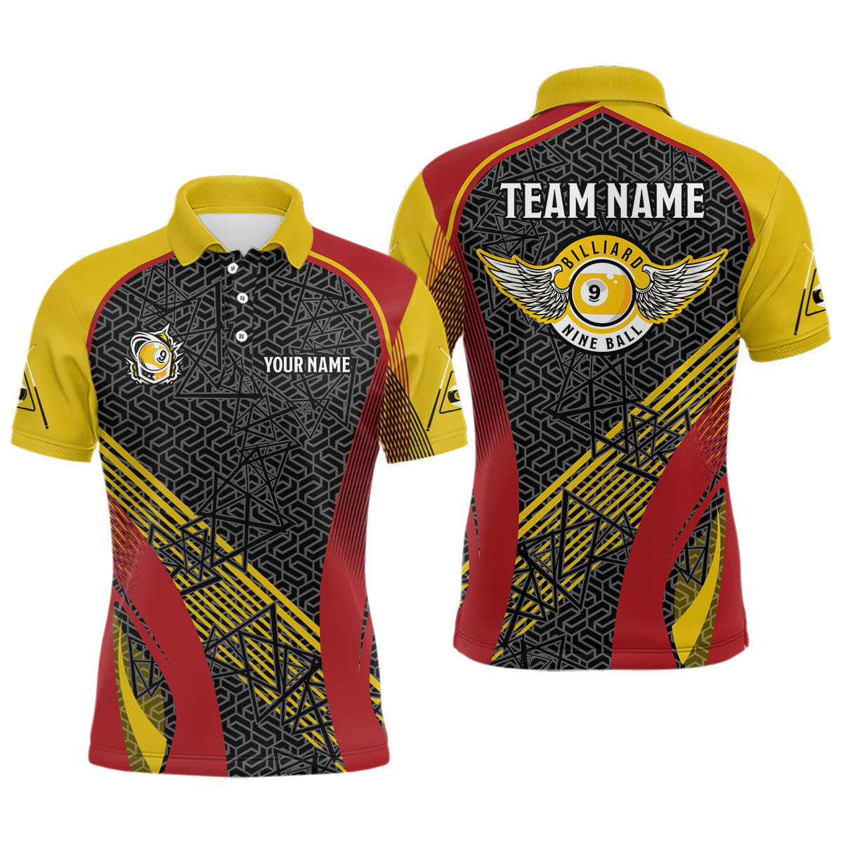 Personalized Funny Wings 9 Ball Pool Billiard Polo Shirts For Men, Custom 9 Ball Pool Team Shirts VHM0777