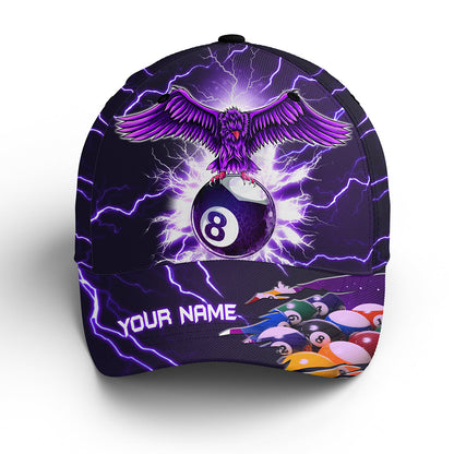 Personalized Thunder Pattern Eagle 8 Ball Purple 3D Billiards Hat For Men And Women, Billiards Hat VHM0419