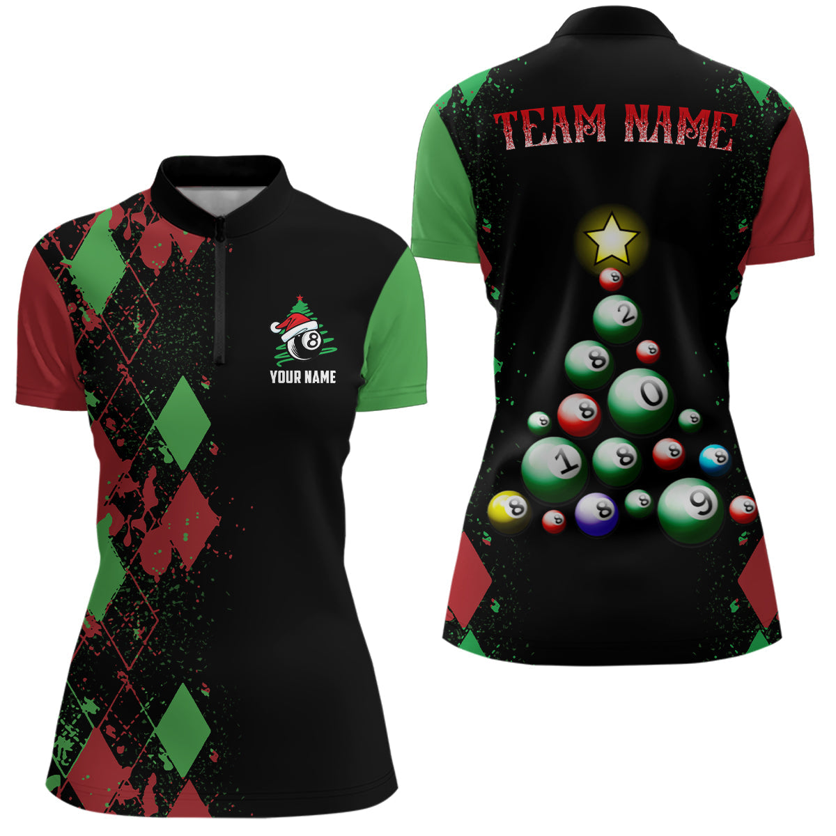Personalized Funny Christmas 8 Ball Billiards Quarter-Zip Shirts For Women Christmas Billiard Shirts VHM0620