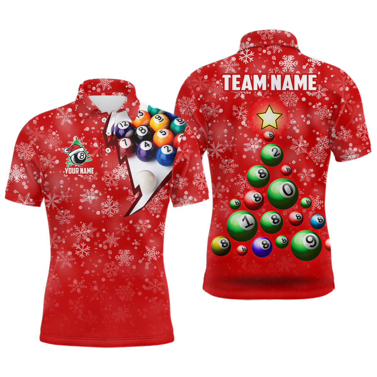 Personalized Christmas Tree Billiard Balls Polo Shirts For Men Custom Christmas 8 Ball Pool Shirts VHM0629