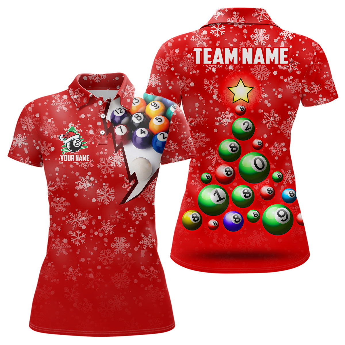 Personalized Christmas Tree Billiard Balls Polo Shirts For Women Custom Christmas 8 Ball Pool Shirts VHM0629